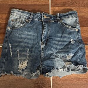 Blue Distressed Denim Jean Shorts